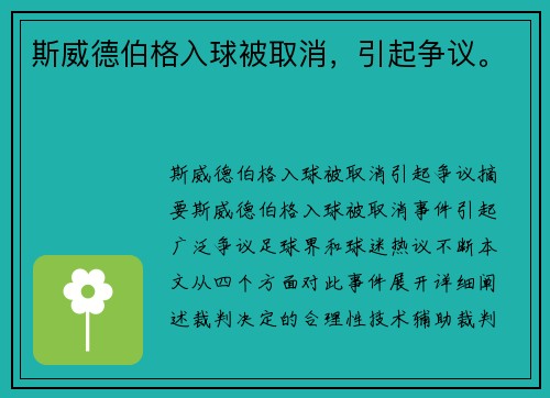 斯威德伯格入球被取消，引起争议。